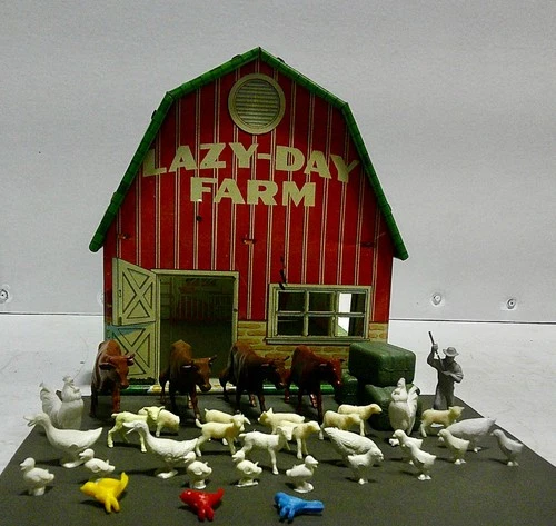 Marx Lazy Day barn, farmer and animals. No box.