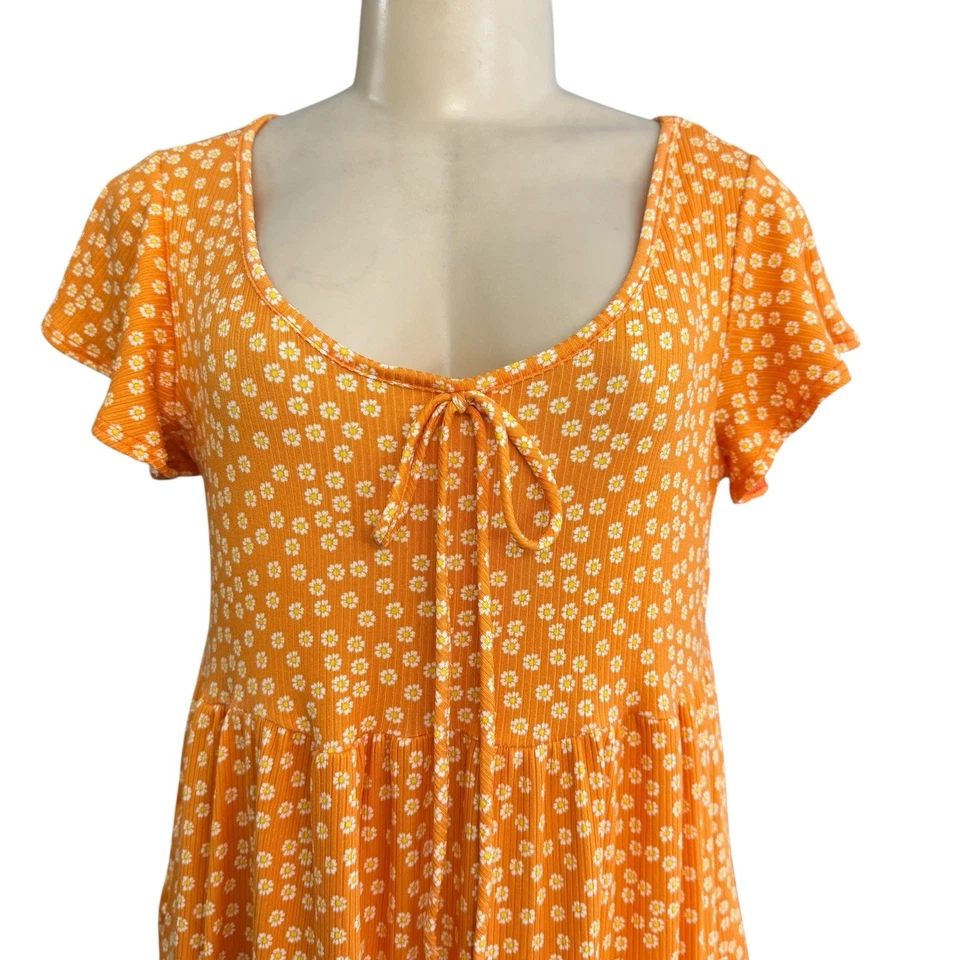 NEW Jessica Simpson Ruffle Ditsy Floral Orange Lightweight Stretch Mini Dress L - image 3 of 4