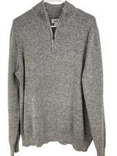 Croft  Barrow Mens 1/4 Zip Knit Sweater L Gray RY10394 Cotton Pullover GUC