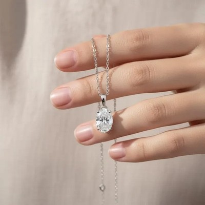 1.50 Ct Oval Cut Moissanite Diamond Pendant Necklace In 925 Silver Gift for Her