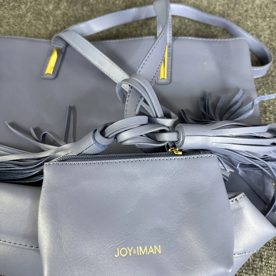 JOY & IMAN Tassel Real Leather Handbag Tote with Fabric Insert, Purple - Image 2 of 4