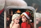 SEXY! Frozen X-Mas Elsa & Anna - 1 oz .999 Fine Silver Colorized Bar COA # /100