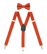 Rust Boys' Elastic Suspenders and Pre-tied Bow Tie Set for Teens and Youths