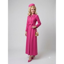 Vintage 1960s Pink Barbie Dream Dress Coat Jackie O Style Rhinestone Maxi S