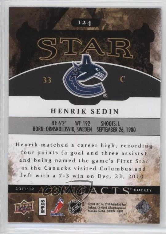 2011-12 Upper Deck Artifacts Star Gold Spectrum /25 Henrik Sedin #124 HOF - Image 2 of 2