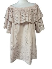 Parker Dress Womens S Pink Cotton Eyelet Off Shoulder Ruffle Boho Shift Sundress