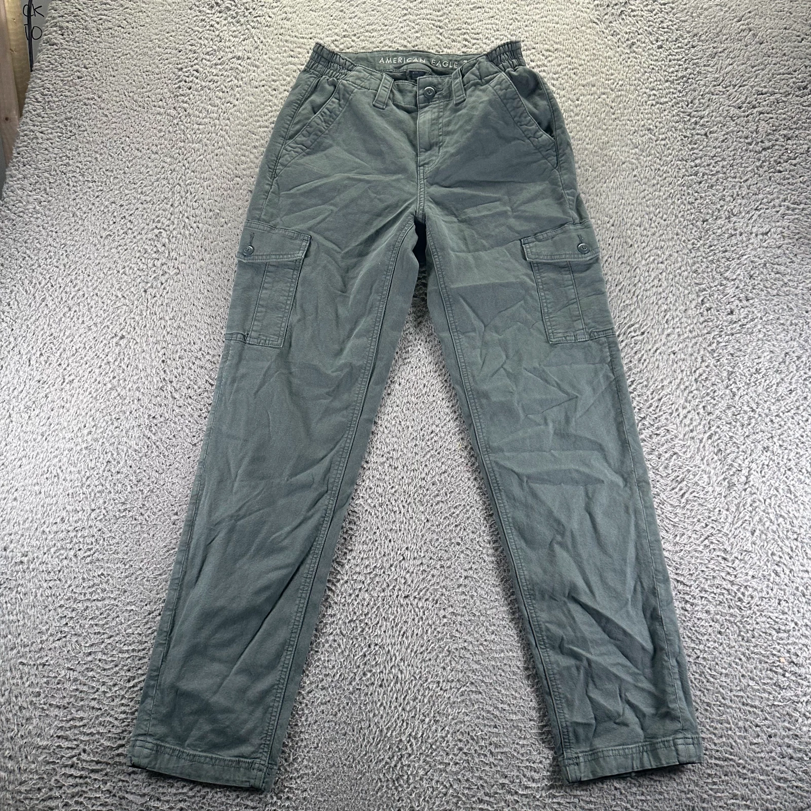American Eagle Outfitters Real Good Pant Womens 0 Green Cargo Straight Stretch