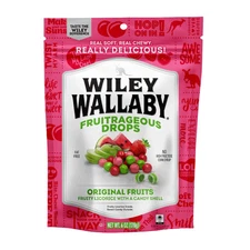 Wiley Wallaby 6 oz FRUITRAGEOUS DROPS Fruity Licorice with a Candy Shell BB 5/26