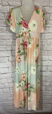 Venus Floral Maxi Dress Womens Medium Hawaiian Vacation Tropical Resort Beach