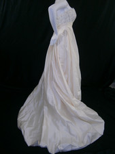 M V Couture Wedding Dress 10 Champagne Ivory Silk Mikado Lace Strapless NEW