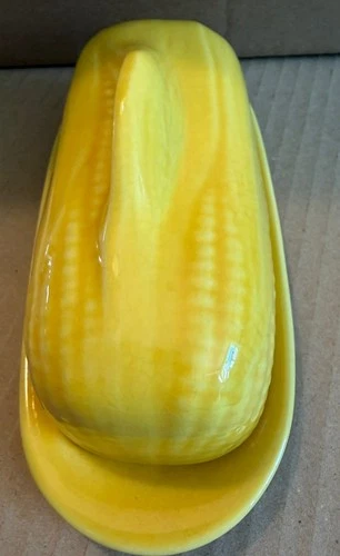 Vintage Stangl Yellow Covered Butter Dish w/ Maize cover