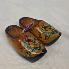 Holland Dutch Carved Wooden Shoes With Windmills Clogs