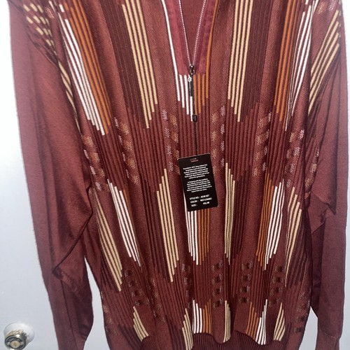 Maglione Stacy Adams uomo 4XL rosso combo zip pullover maglia grande motivo geometrico - Foto 5 di 9