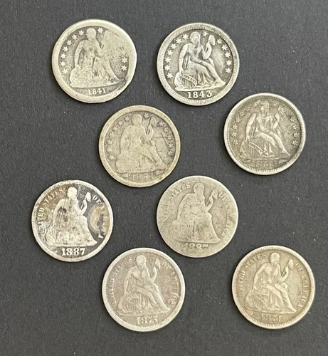 Seated Liberty Dime Lot of 8 Coins 1842-1887