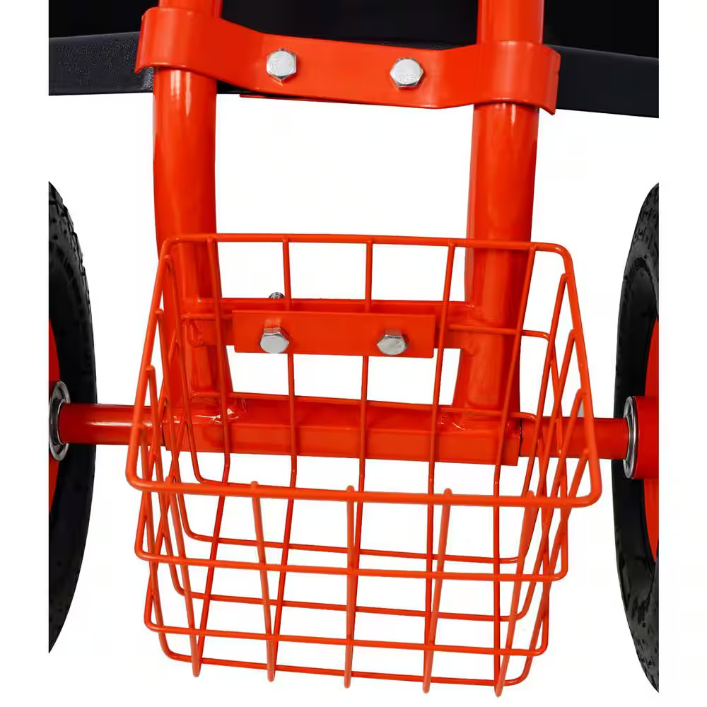 Red Steel Rolling Garden Scooter Garden Cart Seat with Wheels and Tool Tray, 360