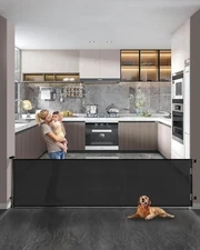 KISKIZ 165 INCH RETRACTABLE GATE,MESH BABY,EXTRA LONG DOG GATE - BLACK