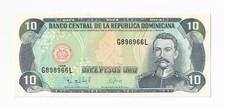 DOMINICAN REPUBLIC-10 PESOS ORO-1998-PICK 153a-SERIAL NUMBER 898966 , UNC .