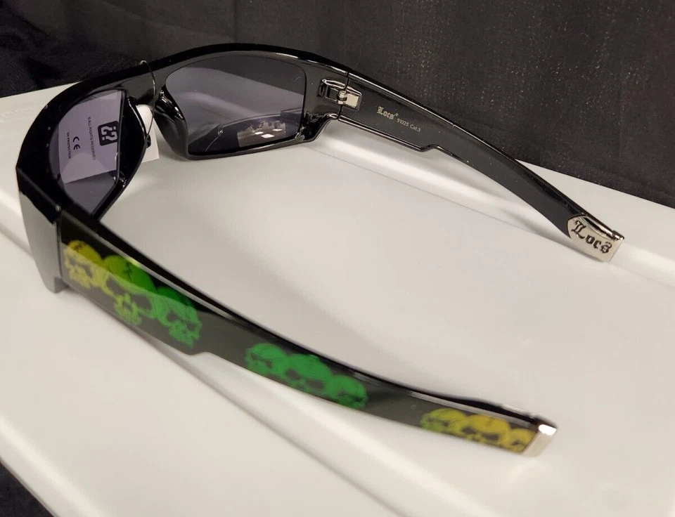 Gafas de sol negras LOCS 91025 auténticas tonos hardcore con calaveras verdes/amarillas Foto 3 de 4