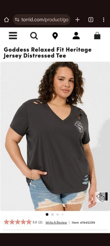Goddess Relaxed Fit Heritage Jersey Distressed Tee - Picture 4 of 5