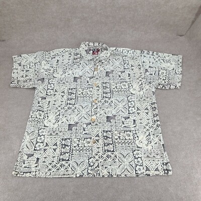 Quiksilver Shirt Mens Extra Large Gray White Cream Button Up Floral Surf 1009