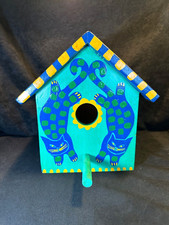 Unique Mexican Oaxacan Style Folk Art Hand Crafted Wood Bird House with Two Cats