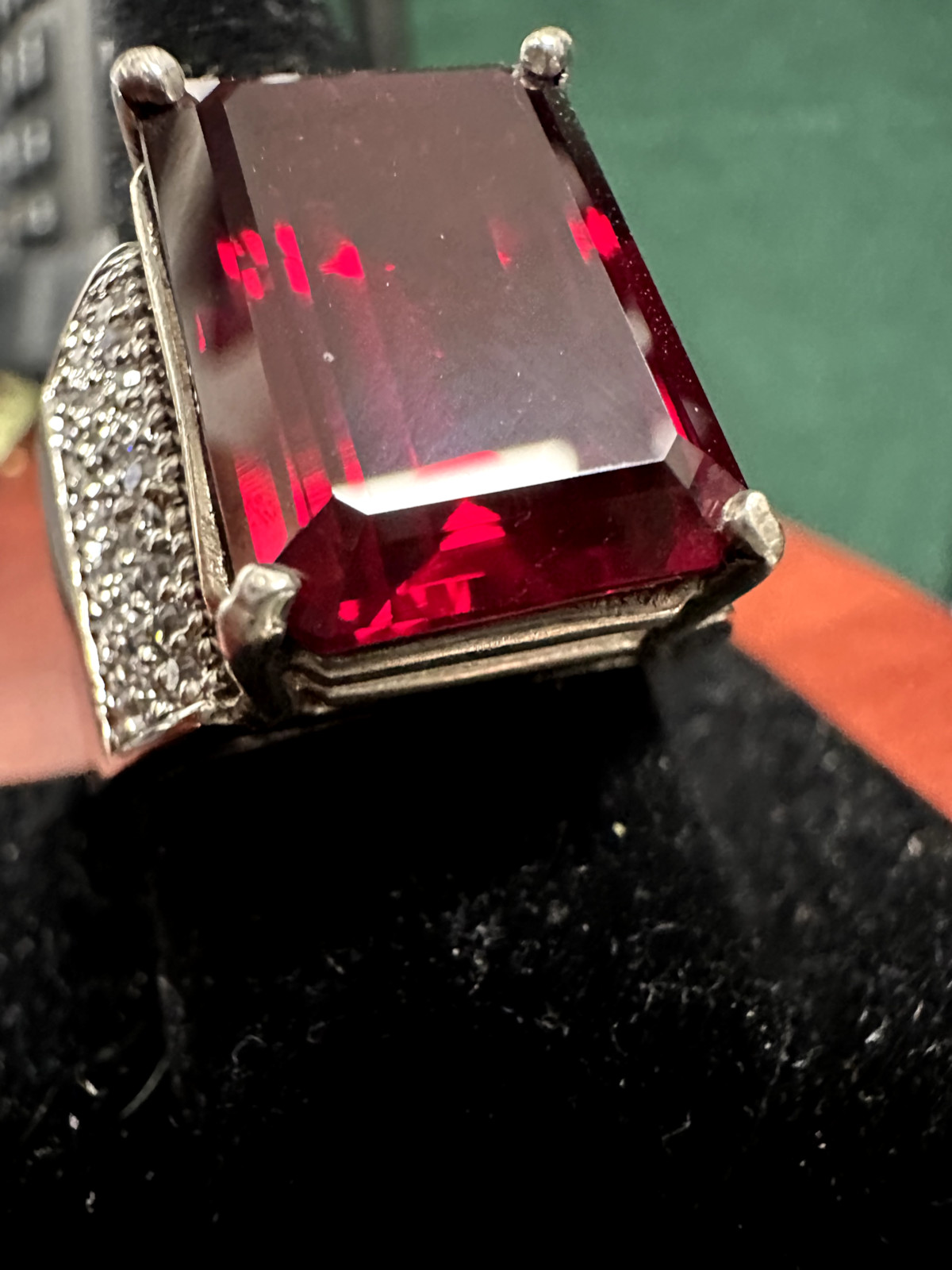 Solid .925 Sterling Silver Square Ruby Red Stone … - image 3