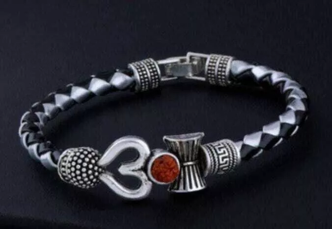 mahadev trishul leather bracelet for men & boys