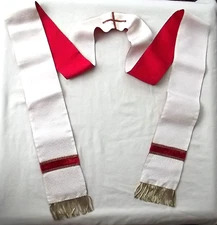 Handmade Clerical Stole Iridescent White Gold Metallic Fringe Cross Center Mint