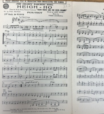 K Disney SNOW WHITE Second Saxophone B-Flat Tenor Band Arrangement