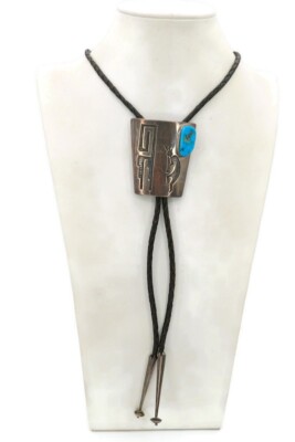 Vtg Native American Navajo Sterling Silver Turquoise Bolo Tie Signed R ...