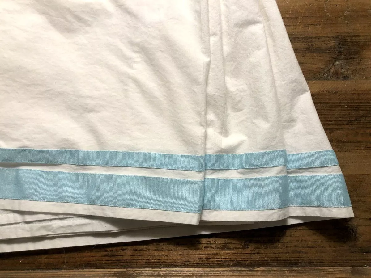 POTTERY BARN KIDS Harper Grosgrain Ribbon Crib Skirt White Light Blue EUC