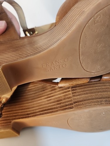 Franco Sarto Wanya Size 9M Women’s Wedge Sandal 3.50” Heels Saddle Tan Leather - Picture 15 of 20
