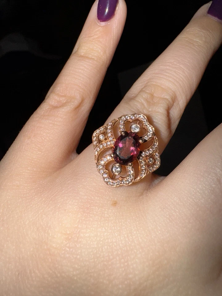 Anillo de compromiso de cóctel de diamantes de turmalina de oro rosa de 14 k $2600 al por menor Foto 2 de 4