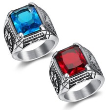 Mens Stainless Steel Blue and Red CZ Stone Tulip Rings Size 7-15