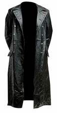 Herren Schwarz Leder Lammleder Trenchcoat Langer Mantel Freizeit Outwear Jacke