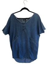 Urban Outfitters BDG Womens Tunic Dress Blue Denim Short Sleeve Shift Sz Small