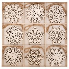 27 Pcs Wooden Christmas Snowflake Ornaments Tree Hanging Decor for DIY Crafts