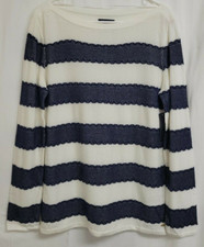 Tommy Hilfiger Women's Long Sleeve Sweater, White with Navy, Large, New Discount