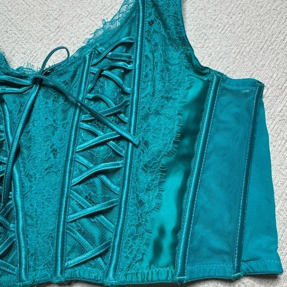 Victoria’s Secret Dream Angels Teal Blue Lace Crop Corset Top XL Festival - Image 3 of 4