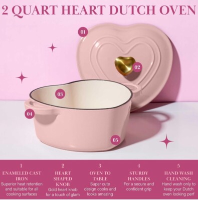 Paris Hilton Enameled Cast Iron Dutch Oven HeartShaped Pot with