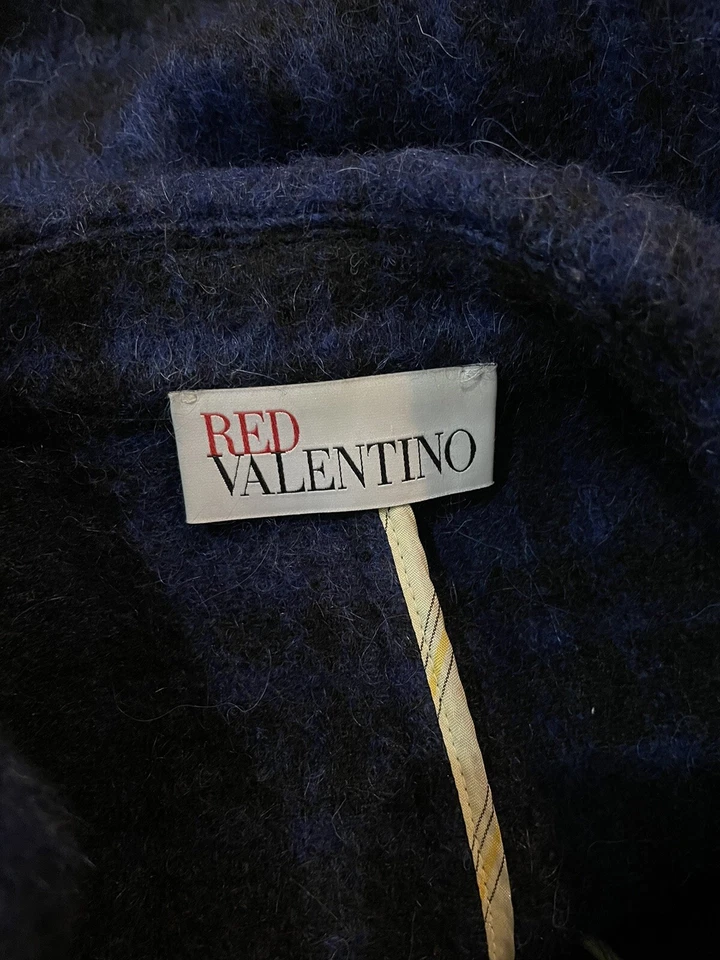 $950 Abrigo Valentino Rojo Mujer Lana Poliéster Mezcla Alpaca Talla 42 Azul Cuadros Foto 4 de 4