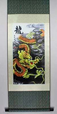 Chinesisches Rollbild Drache, Druck auf feinem Stoff, 135 cm Bildrolle - Bild 1 von 4