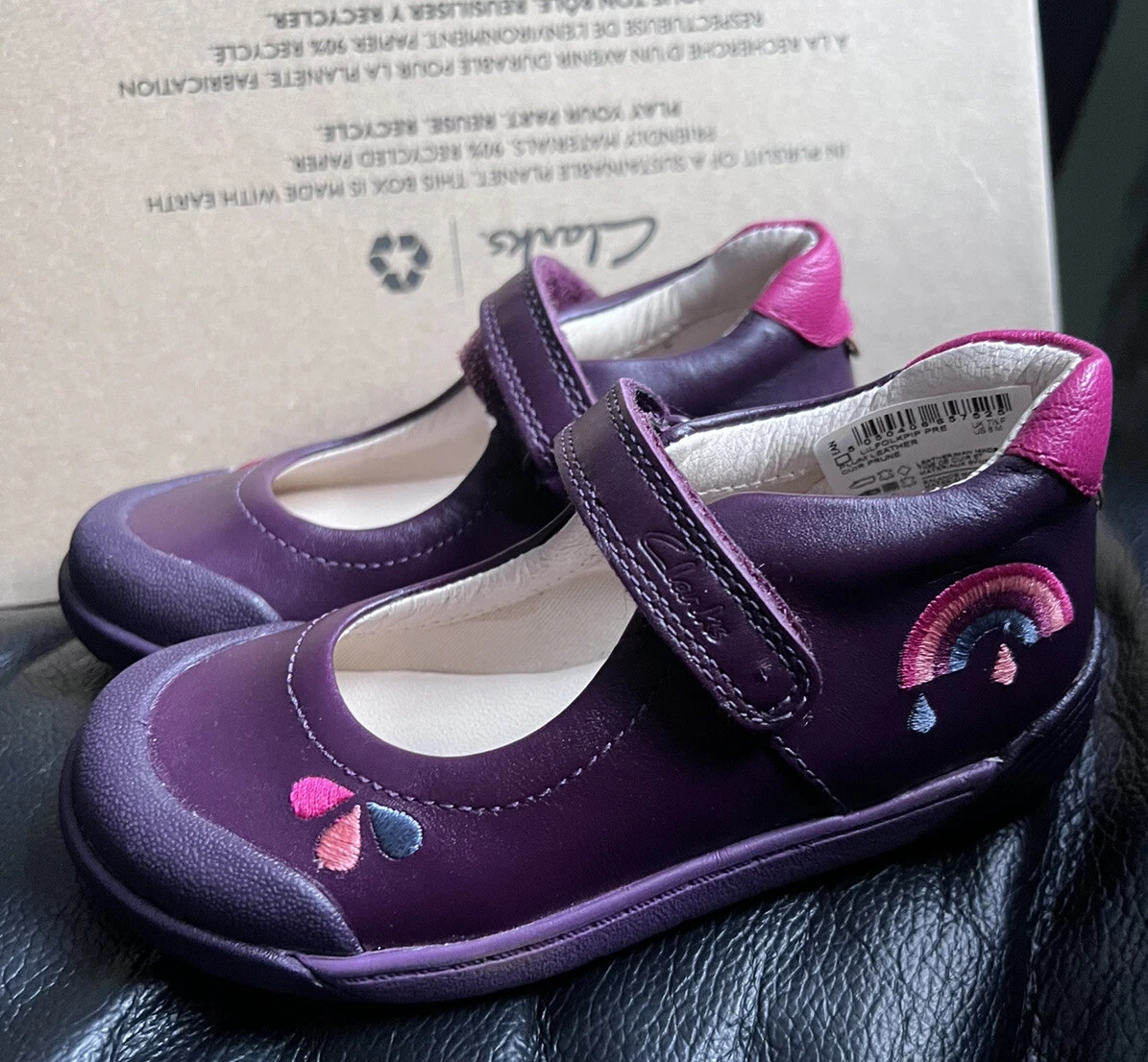 Clarks Girls Lilfolk Pip Mary Jane Plum Leather Shoes UK 7.5 F EU 25