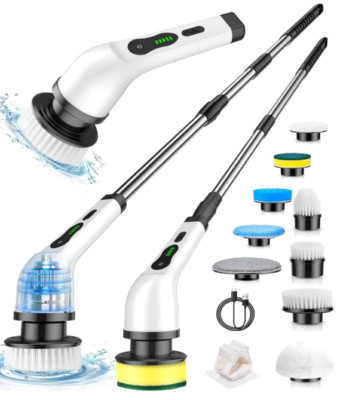 Electric Spin Scrubber, Cordless Cleaning Brush, Shower Scrubber, 8 Brush Heads