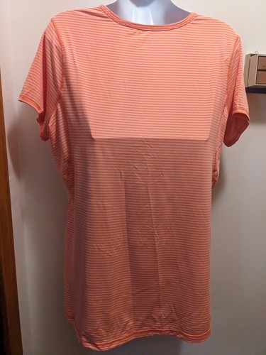 Lands End Women's Medium Orange Striped Short Sleeved Athletic Shirt - Picture 5 of 7