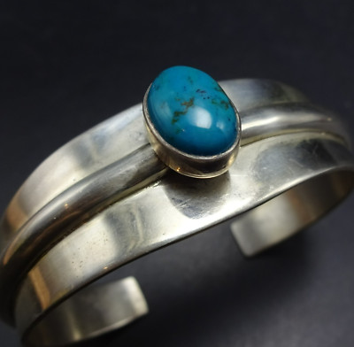 MARK YAZZIE Navajo TURQUOISE Sterling Silver Cuff BRACELET Modernist Design