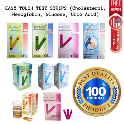Easy Touch Blood Test Strips Hemoglobin/Glucose/Cholesterol/Uric Acid FREE SHIP