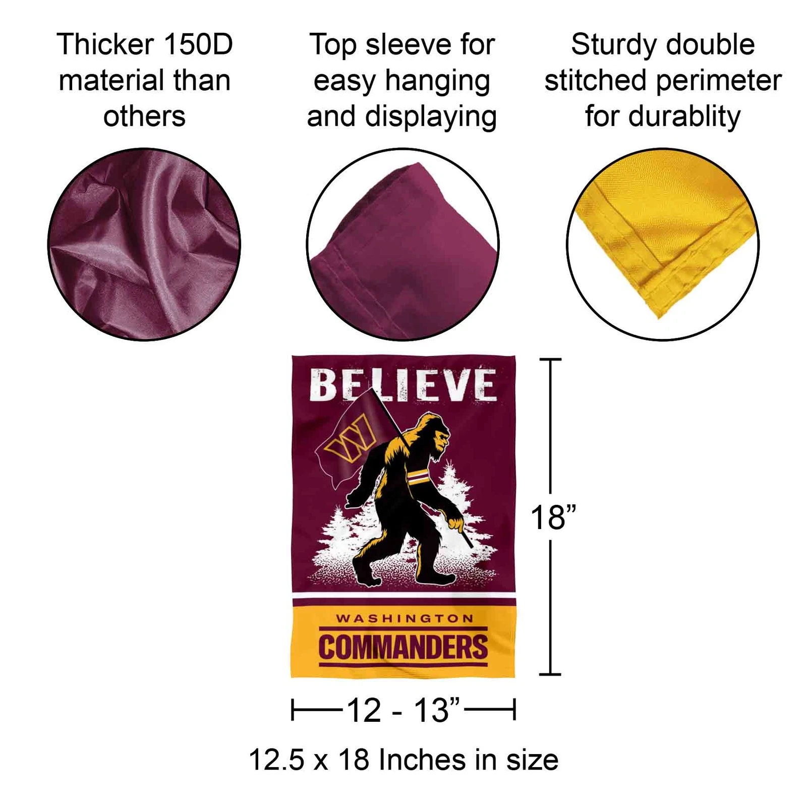 Washington Commanders Bigfoot Sasquatch Believe Garden Yard Banner Flag