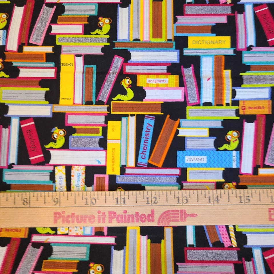 NEW 1 Yd Books Bookworm School Library Teacher Cotton Fabric Quilting Crafting - Image 4 of 4
