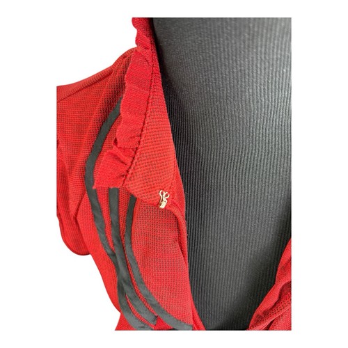 Camicetta Heartsoul taglia XL rossa con volant davanti manica ad aletta increspata elasticizzata bordo nero nuova con etichette - Foto 2 di 9